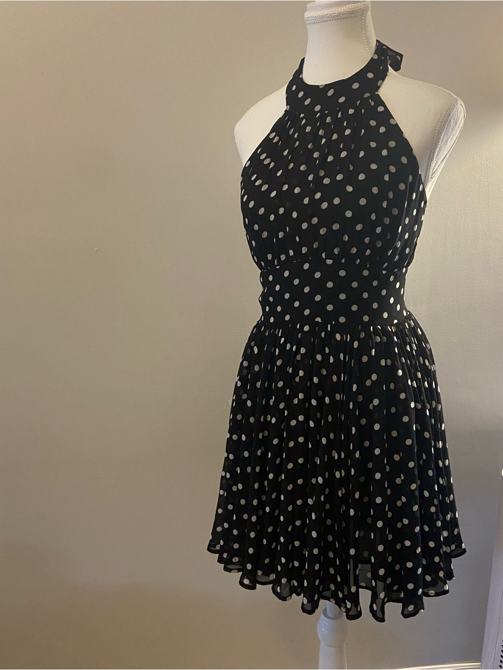 Moda International Black and White Polka Dot Halter Mini Dress